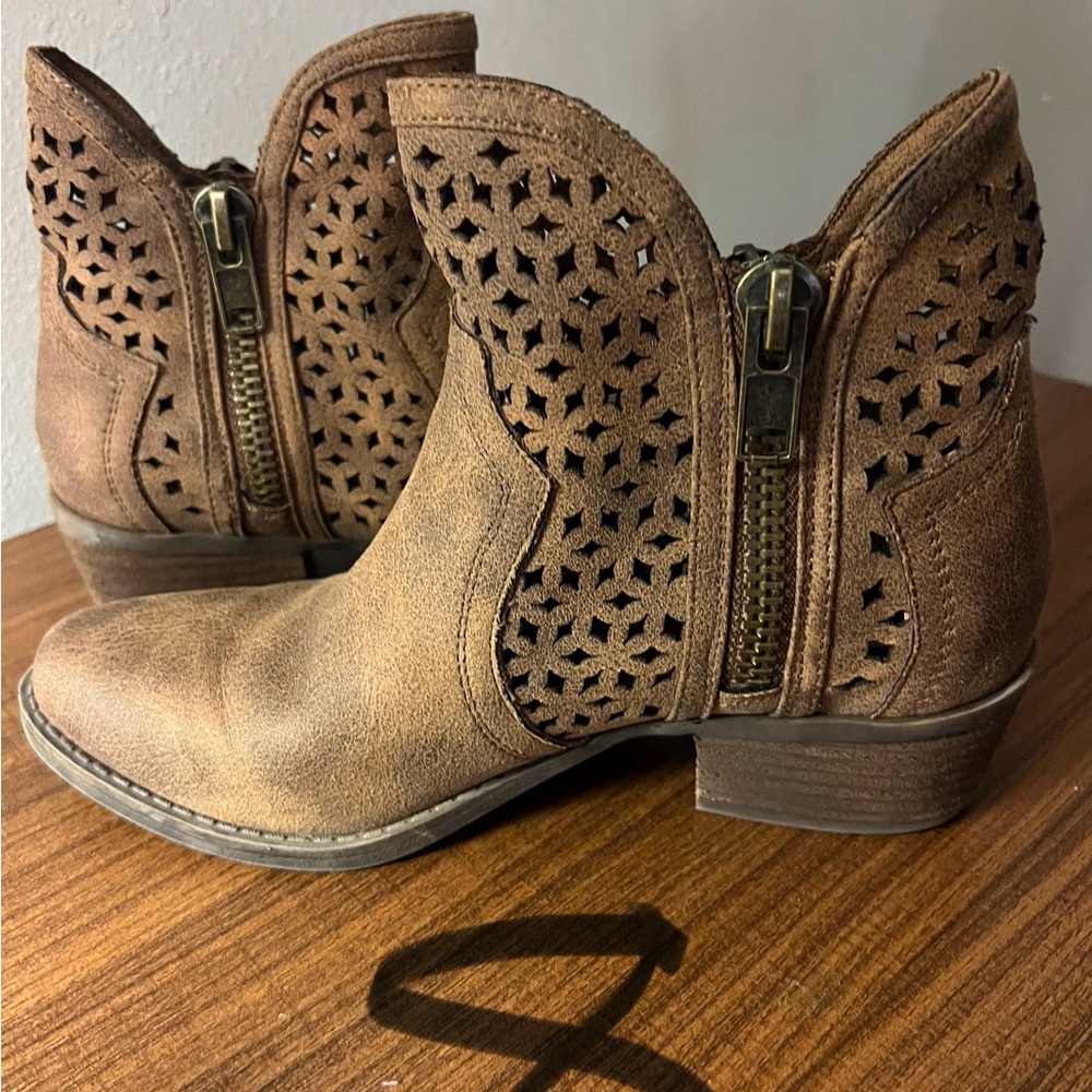 Brown Ankle Boots with Cutout Design